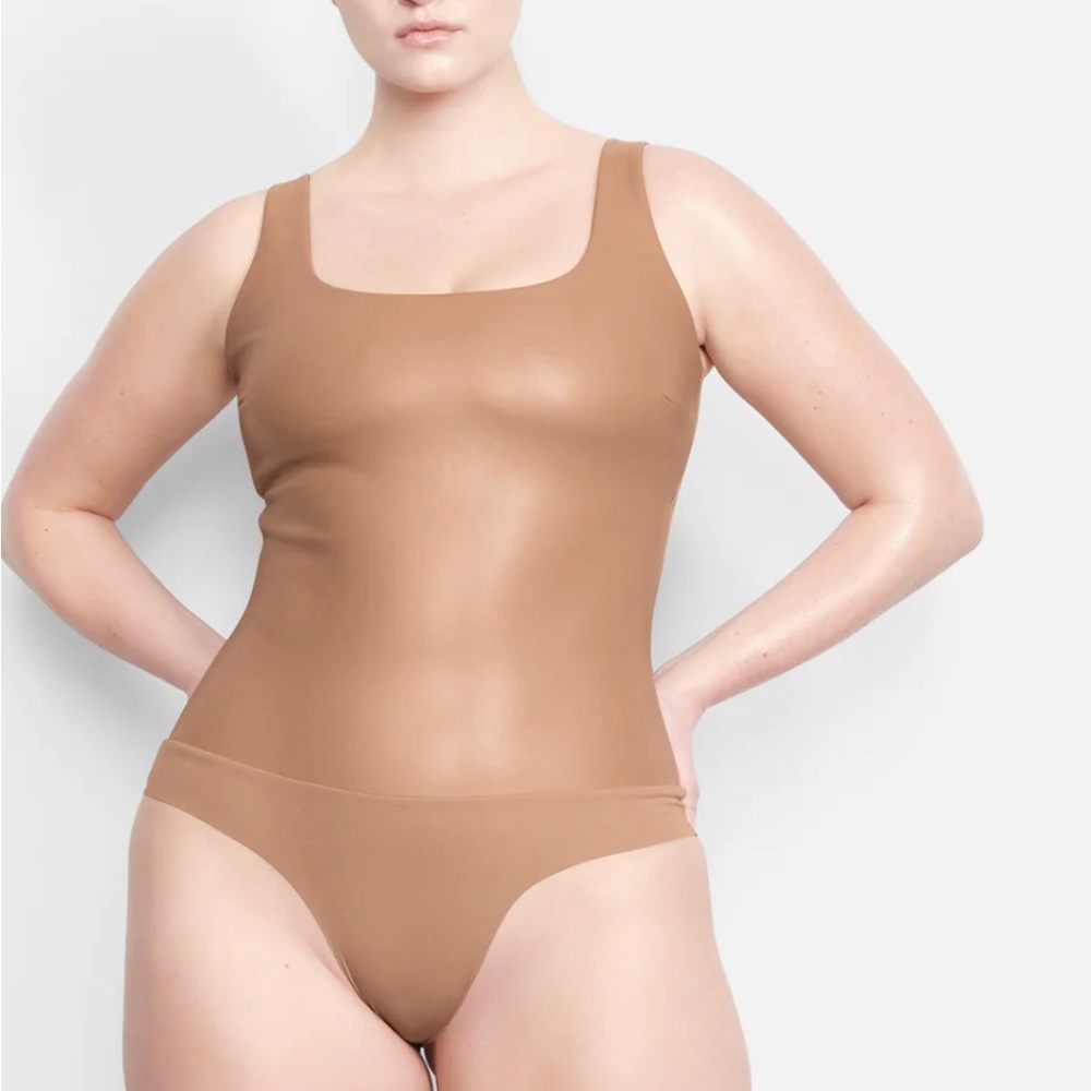 Skims Leather Tan body suit
